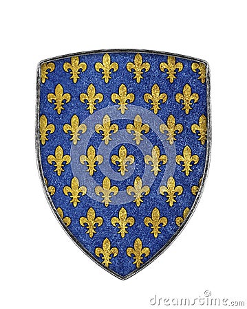 Heraldic lilies of France on a shield isolated on white Stock Photo