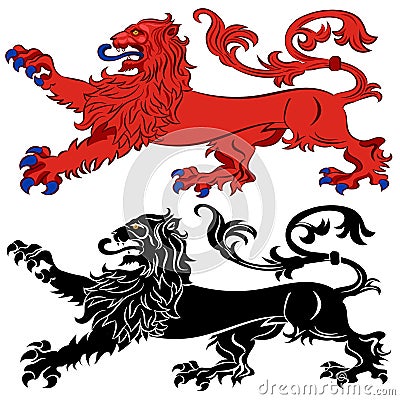 Heraldic Lion in Passant Attitude Vector Illustration