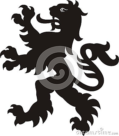 Heraldic lion tattoo. Black / white silhouette Vector Illustration