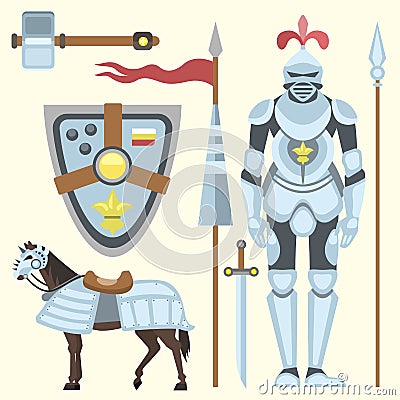 Heraldic royal crest medieval knight elements vintage king symbol heraldry brave hero vector illustration Vector Illustration