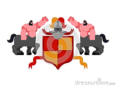 Heraldic Shield Centaur and Knight Helmet. Fantastic Beasts. Template heraldry design element. Coat of arms of royal family Vector Illustration