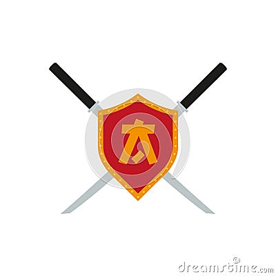 Heraldic shield and crossed swords icon. Flat vector illustration isolated on white Vector Illustration