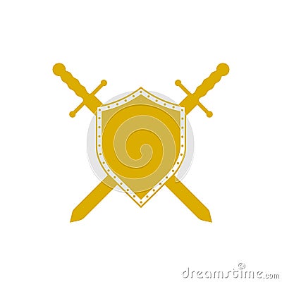 Heraldic shield and crossed swords icon. Flat vector illustration isolated on white Cartoon Illustration