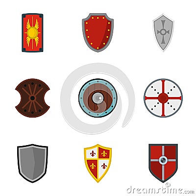 Heraldic shield icons set, flat style Vector Illustration