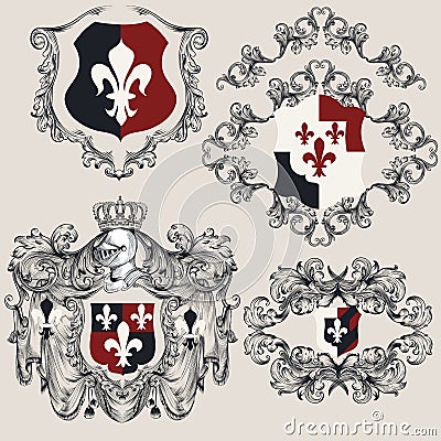 Heraldic shields set for antique vintage design. Vector illustration Cartoon Illustration