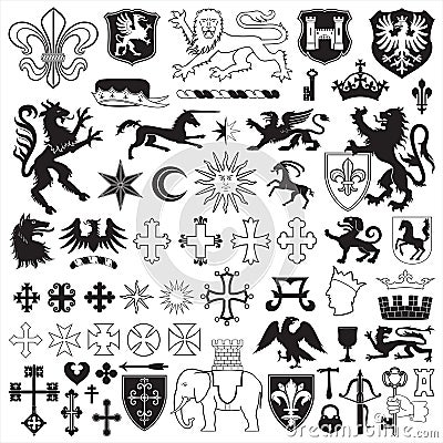 Heraldic symbols and crosses Vector Illustration