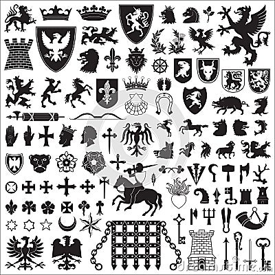 Heraldic symbols and elements Vector Illustration