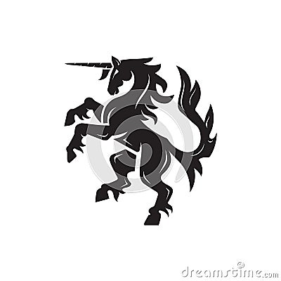 Heraldic unicorn horse with horn from mythology rearing rampant on its hind legs Vector Illustration