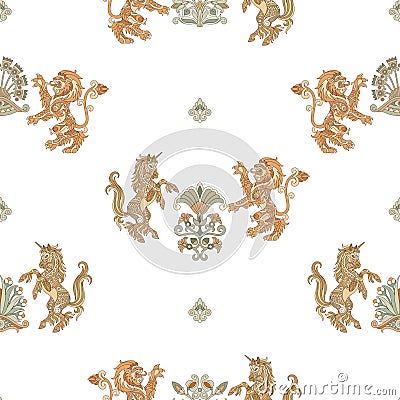 Heraldic unicorn and lion Seamless Pattern Vector Illustration