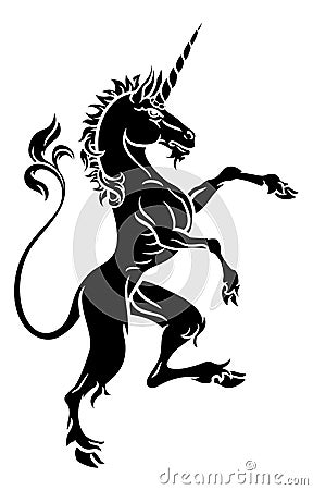 Heraldic Unicorn Rampant Crest Coat of Arms Vector Illustration