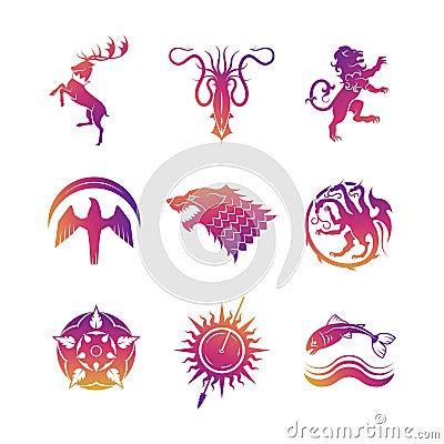 Heraldic vector icons with animals Vector Illustration