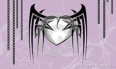 Heraldic winged black gothic heart tattoo background Vector Illustration