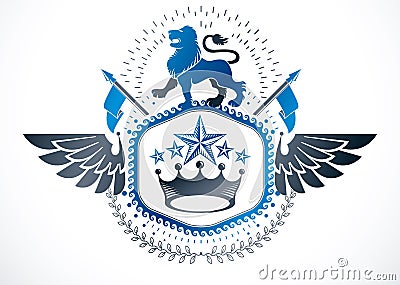 Heraldic winged emblem, isolated vector illustration composed wi Vector Illustration
