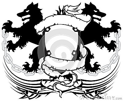 Heraldic wolf coat of arms crest tattoo chains Vector Illustration