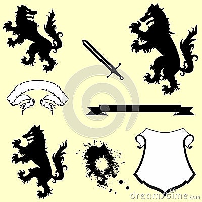 Heraldic wolf coat of arms crest tattoo pack Vector Illustration