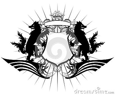 Heraldic wolf coat of arms crest tattoo shield Vector Illustration