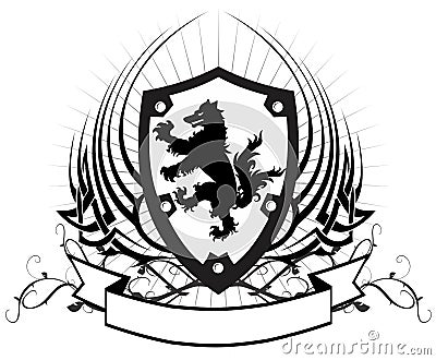 Heraldic wolf coat of arms crest tattoo winged Vector Illustration