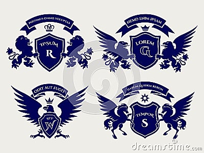 Heraldric royal crests logo set Vector Illustration