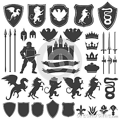 Heraldry Decorative Graphic Icons Set Vector Illustration