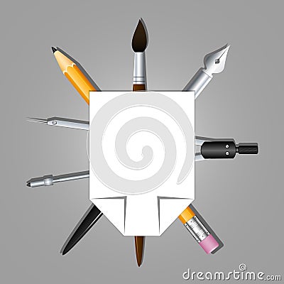 Heraldry schools and arts organizations. Graphic and artistic tools. Vector Image. Cartoon Illustration