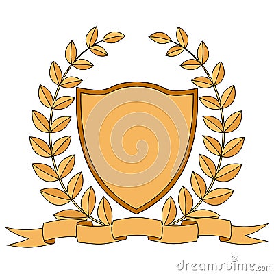 Heraldry. Shield, ribbon, laurel wreath. Vector Image. Cartoon Illustration