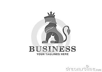 Heraldry sitting Lion with Crown Logo Vector Illustration