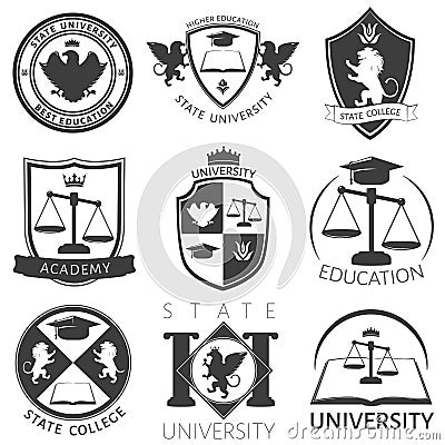 Heraldry Of University Black White Emblems Vector Illustration