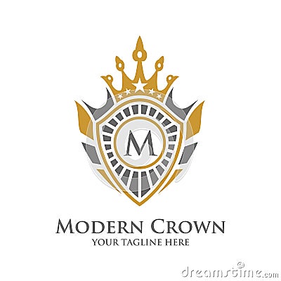 Heraldry Vector Logo Design with Luxury Crown Decorative Frame Logo Vector Illustration