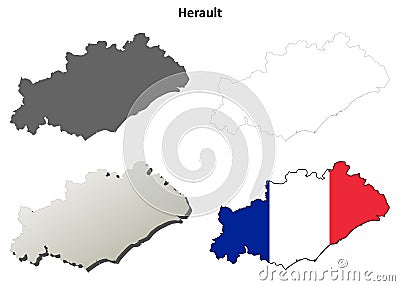 Herault, Languedoc-Roussillon outline map set Vector Illustration