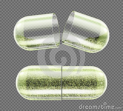 Herb capsule, nutritional supplement, powder pills Vector Illustration