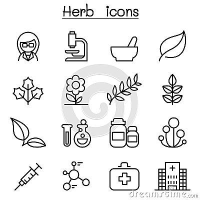 Herb icon set in thin line style Vector Illustration