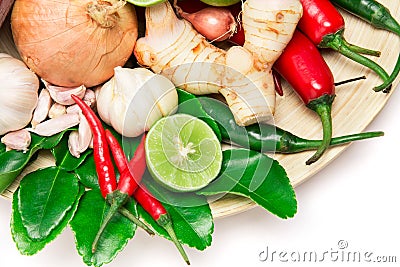 Herb and spice ingredients for asian food on white background Stock Photo