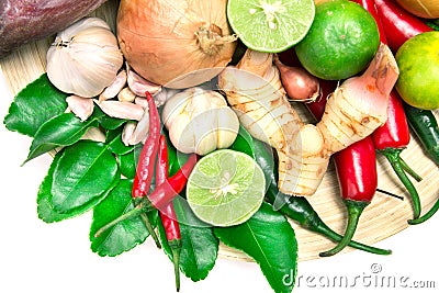 Herb and spice ingredients for asian food on white background Stock Photo