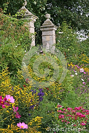 Old Fashioned Herbaceous Flower Border Stock Photo