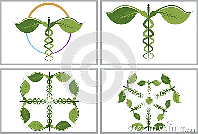 Herbal caduceus collection logos Vector Illustration