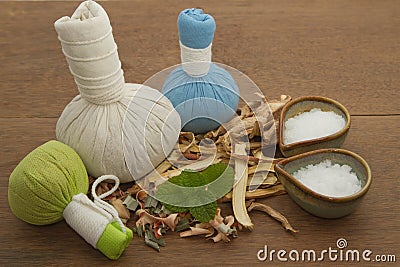 Herbal compress ball for spa aroma Stock Photo