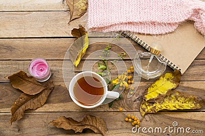Herbal healthy drinks hot lemon tea of lifestyle relax in autumn season Stock Photo