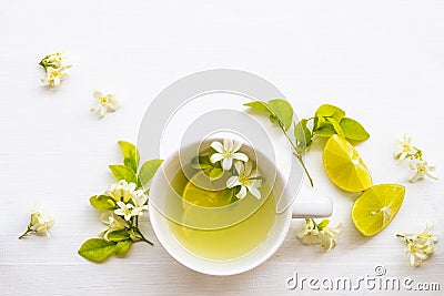 Herbal healthy drinks lemonade health care for cough sore with lemon slice ,jasmine flowers of lifestyle Stock Photo