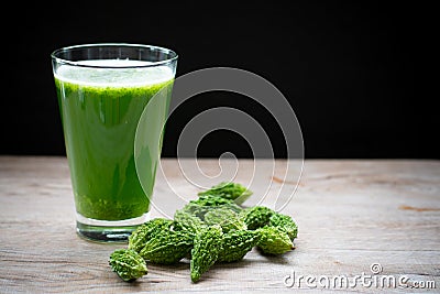 Herbal juice with bitter melon or bitter gourd Stock Photo