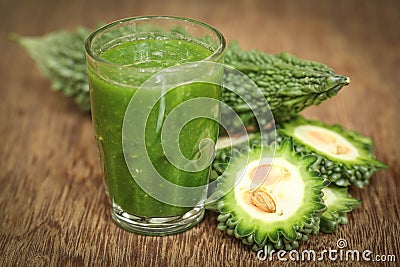 Herbal juice of green momodica Stock Photo