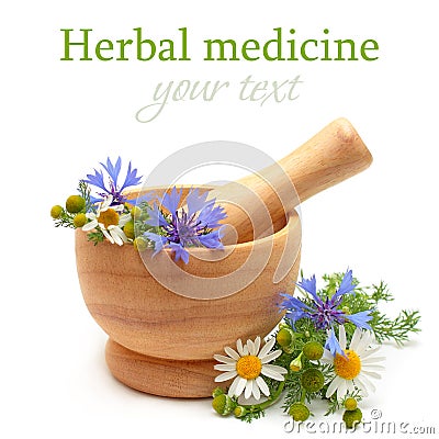 Herbal medicine - camomile, cornflowers Stock Photo