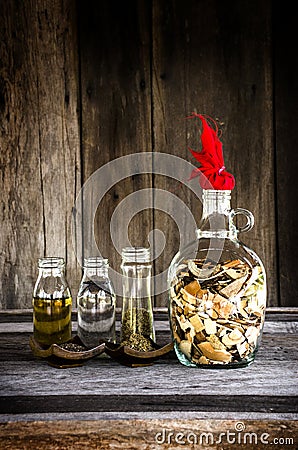 Herbal medicine fermented in white Thai wishky Stock Photo