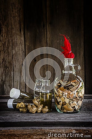 Herbal medicine fermented in white Thai wishky Stock Photo