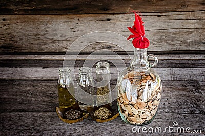 Herbal medicine fermented in white Thai wishky Stock Photo