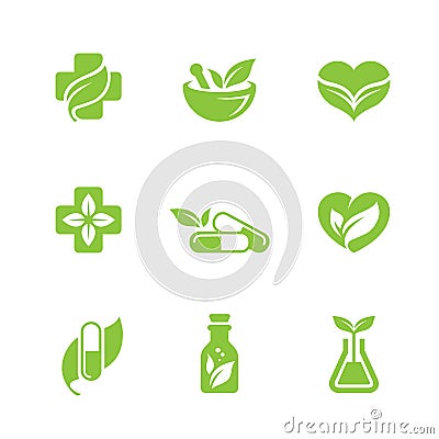 Herbal medicine icons set Vector Illustration