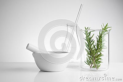 herbal medicine natural organic and scientific glassware Stock Photo