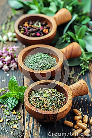 Herbal medicine preparations and remedies Stock Photo