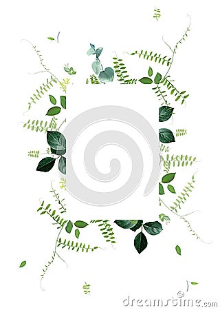 Herbal minimalist vector frame. Hand painted plants, branches, leaves on a white background Vector Illustration