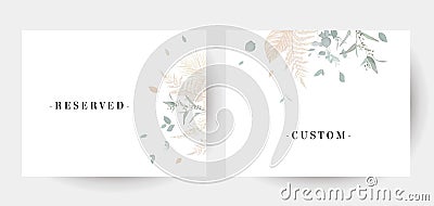 Herbal minimalist vector frames. Hand painted plants, branches, leaves on a white background. Vector Illustration