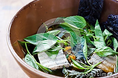 Herbal noodle,vegetarian thai noodle soup Stock Photo